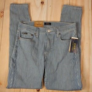 Polo Ralph Lauren Womens Blue White Stripe Flat Front The Tompkins Skinny Jeans